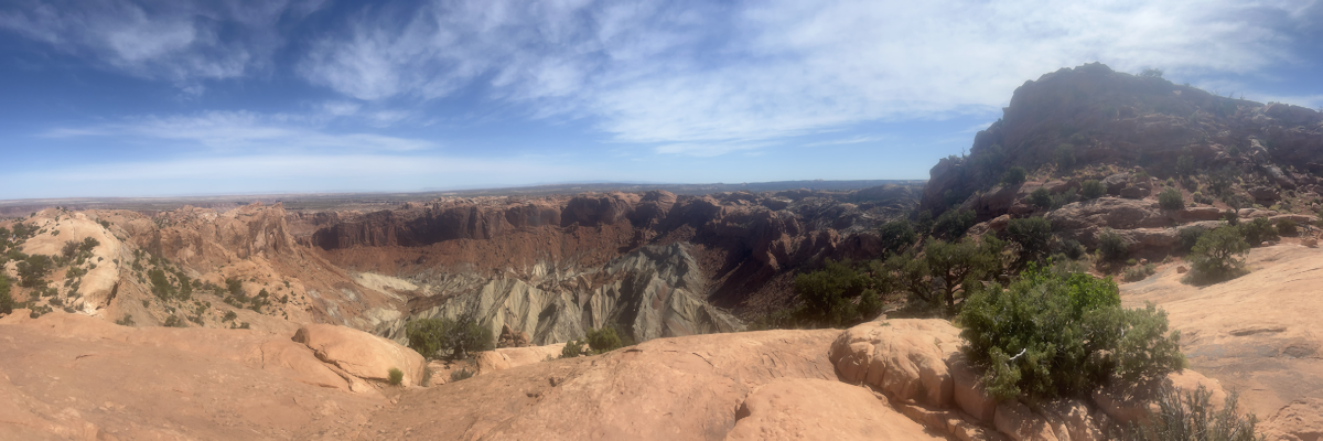 Panoramic image of Upheaval Dome in Canyonlands national Park